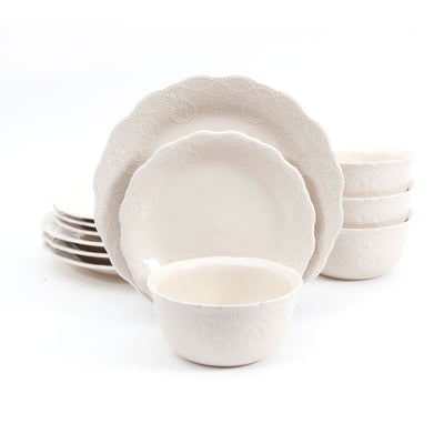Cowgirl Lace 12-Piece Dinnerware Set, Linen
